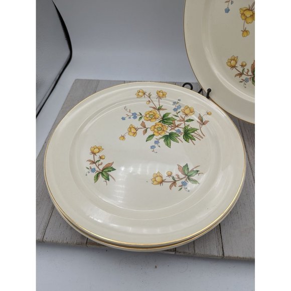 Vintage Set 4 Taylor Smith Taylor Dinner Plates 10" Yellow Buttercups TST237 - Picture 3 of 9